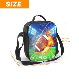 PAUSEBOLL Football Lunch Bag Insulated - American Football Lunch Box for Boys Girls Reusable Portable Waterproof Lunch Bags with Adjustable Shoulder Strap and Side Pocket