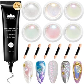BISHENGYF White Chrome Nail Powder - 15g No Wipe 3D Nail Gel Pink Pearl Nail Chrome Powder Non-Sticky Clear 3D Sculpting Gel Hard Gel Carving Gel for Nail Art Home DIY