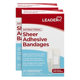 Leader Sheer Adhesive Bandages, Packs ofBlends with Skin, Helps Prevent Infection, Long Lasting, Comfortable Protection for First Aid and Wound Care, Compare to Band-Aid, Assorted Sizes, 40 ct.