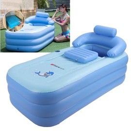 Inflatable Bathtub, W Electric Air Pump and Bath Pillow Headrest, Portable Blow Up Bath Tub for Adults, Outdoor Indoor Freestanding Foldable Spa Tub with Cover Drainage Cup