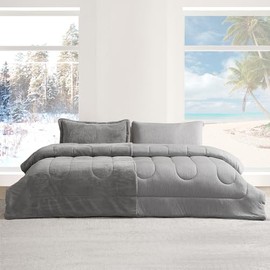 Byourbed Opposites Attract® - Coma Inducer® Over Oversized King Comforter - Plush Chartreux Gray + Cooling Silver Gray