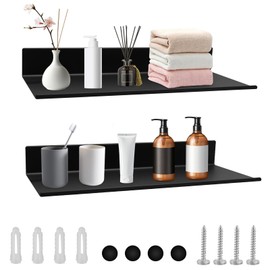 WJMY Pack of 2 Wall Shelves Black Metal Picture Rail Shelf Wall 30 cm Wall Shelf Floating Shelf for Bedroom Bathroom Kitchen Decorative Picture Frame