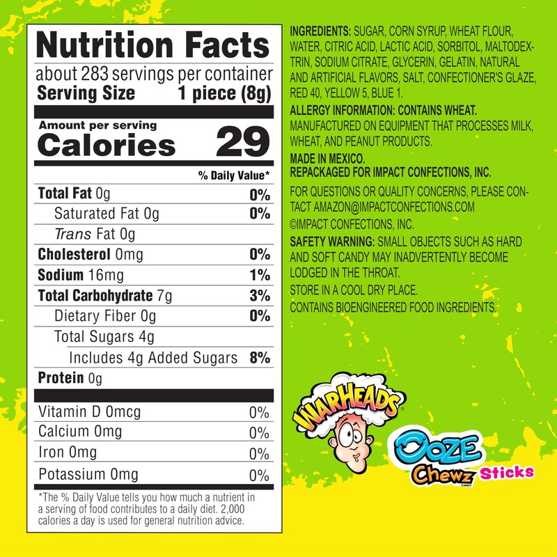 WARHEADS - Sour Ooze Chewz Sticks - Individually Wrapped, Chewy