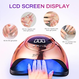 Secador de uñas con sensor inteligente, 66 LED/UV de secado rápido, 280 W de alta potencia, 4 temporizadores y pantalla LED, encendido y apagado automático manos libres para gel/pulido/laca (esencial