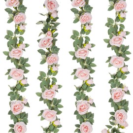 TELDRASSIL - 4 guirnaldas de Flores Artificiales de Vid de Rosa Falsa para Colgar en la Vid de Seda Falsa para Boda, Fiesta, Fondo, Arco, jardín, decoración de Fondo (Rosa)