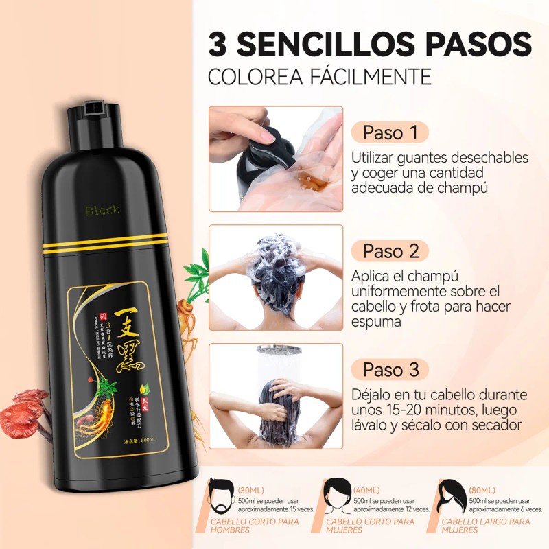 Shampoo Tinte Instantáneo Cubre Canas Natural Jengibre 500ml