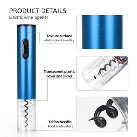 Tirrinia Electric Wine Opener Set, Wine Bottle Cork Remover Accessory Tool Kit with Wine Aerator Pourer,Foil Cutter, Drip Ring and Vacuum Stopper, Perfect Wine Gift, Blue