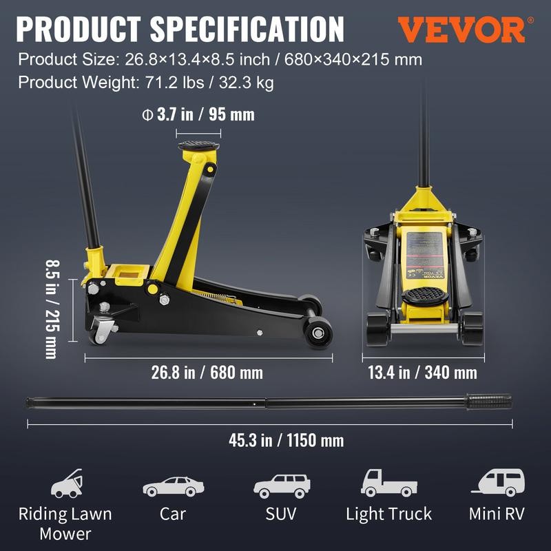 VEVOR Low Profile Floor Jack 4 Ton Heavy Duty Steel