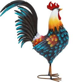 Ultym 32in Metal Rooster Decor, Outdoor Garden Statues, Metal Chicken Sculpture for Backyard Patio Garden Kitchen Décor