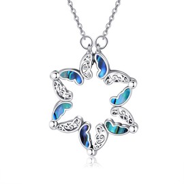 HUKKUN Star of David Necklace Women's 925 Silver Butterfly Necklace Star of David Jewellery for Women, Sterling Silver, No Gemstone