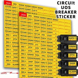 EWFdcvkg Circuit Breaker Labels, Conspicuous Identification Weatherproof Fuse Box Stickers for Home Office Switch Panels (Yellow) Pack of 5