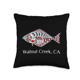 Creek Walnut Fisherman Native American Halibut Walnut California PNW Native American Halibut Tribal Throw Pillow, 16x16, Multicolor