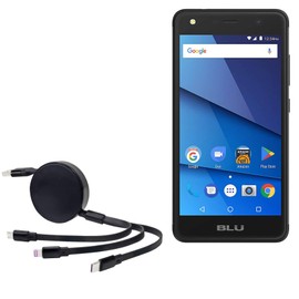 BoxWave Cable Compatible with BLU Studio G3 - AllCharge PD miniSync (100W), Retractable High-Speed Charging Portable USB Cable - Jet Black