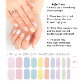 Semi Cured Gel Nail Strips, Candy 20pcs Gel Nail Stickers UV for Home Nails DIY (Macaron)