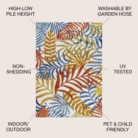 JONATHAN Y AMC100B-9 Tropics Palm Leaves Indoor Outdoor Area-Rug Bohemian Floral Easy-Cleaning High Traffic Bedroom Kitchen Backyard Patio Porch Non Shedding, 9 X 12, Cream/Orange