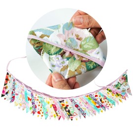 G2PLUS 36PCS Large Fabric Bunting Banner, 10M Double Sided Cotton Triangle Flag Garland-17x19CM Two Layer Flamingo Pennants for Summer Beach Fence Decoration