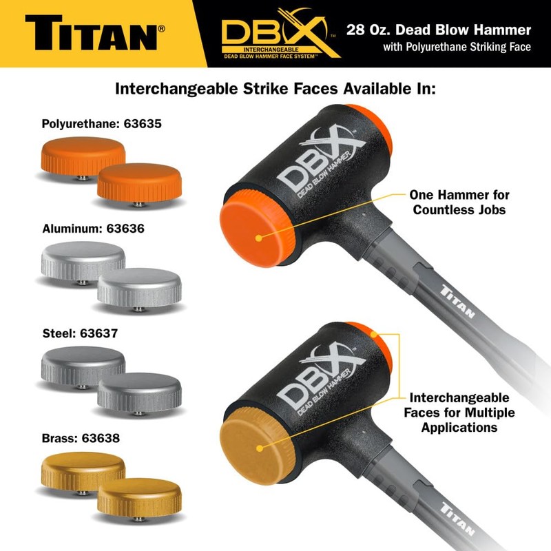Titan DBX 63628 28oz Dead Blow Hammer with Interchangeable Polyurethane