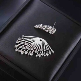 Yheakne Gothic Wing Ear Jackets Earrings Silver Angel Wing Earrings Rhinestone Front Back Earrings Crystal Cz Wing Wrap Earrings for Women and Girls