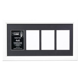 Creative Letter Art 4” x 6” Multiple Opening Picture Frame Collage with 4 holes, Cottage White Frame with 10 x 20-inch Black Mat, Full-Strength Glass, Photo Collage for Wall, 4 Openings