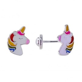 Minoplata Ohrstecker für Mädchen, Einhorn, aus 925er-Sterlingsilber, mit Schraubverschluss für Babys, modisches Design, ideal als Geschenk