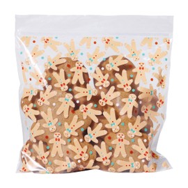 PME 20 Christmas Plastic Resealable Treat Bags, Gingerbread, Orange