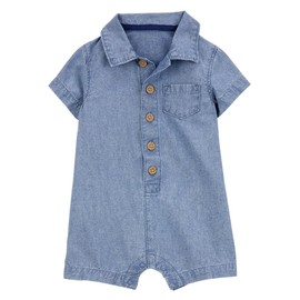 Carter's Baby Boys' One Piece Short Sleeve Romper (Chambray, 9 Months)