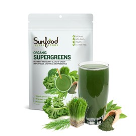 Sunfood Superfoods Sunfood Supergreens - Greens Superfood Powder, Super Greens Powder, Organic Greens Blend, Daily Green Juice Powder, Vegetable Smoothie Drink Mix for Gut Health with Chlorella & Spirulina - 8 oz Bag