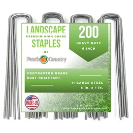 Peach Country Galvanized Garden Stakes Landscape Staples: 6 Inch Sod and Fence Stake - Sturdy Rust Resistant Gardening Supplies for Anchoring, Weed Barrier Fabric, Ground Cover. USA Made (200)