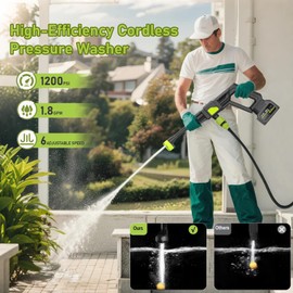 MITNOTY Cordless Pressure Washer, 1200 PSI Portable Battery Power Washer, Electric Car Pressure with 3.0Ah Battery & Charger & 6-in-1 Nozzle, Power Car Cleaner for Floor Garden Fence Depot Yard