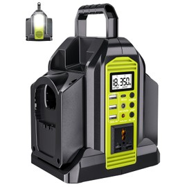 Taingwei 350W Power Inverter for Ryobi 18V Battery, 2-Ports DC 18V to AC 110-120V Pure Sine Wave Battery Inverter with 3 USB-A Port, 1 USB-C Port,300lm LED Light for Camping Emergency(Tool Only)