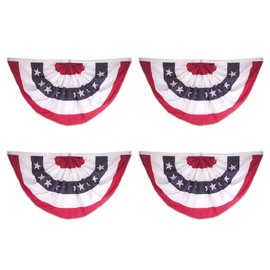 Super Tough 3’ x 6’ American Flag Bunting | Nylon Pleated Flag Fan, Embroidered Stars and Stripes | Weather-Resistant Patriotic Decor | 4 Pack