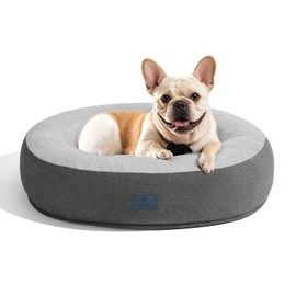 Veehoo Calming Donut Cat Dog Bed, Round Dog Cushion Bed Anti-Anxiety Donut Cuddler Warming Cozy Soft Pet Bed Mashine Washable for Small Medium Dogs and Cats, 23.6inches Smoke Gray