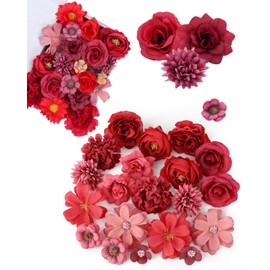 TPZORJX 20pcs Artificial Flower Heads Artificial Small Flowers Flowers for Crafts Artificial Roses DIY Wedding Party Garden Holiday Decoration Artificial Flower Decoration (Red)