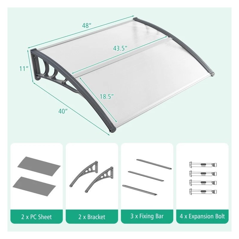 Costway 48" x 40" Door Exterior Window Awning Canopy Polycarbonate
