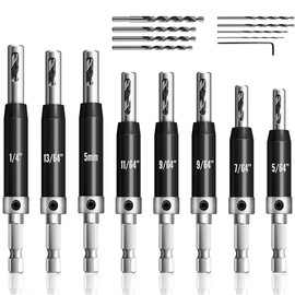 Canitu 17Pcs Black Self Centering Drill Bit Set 1/4" Hex Shank VIX Bit, 5/64-1/4” Quick Change Hinge Center Drill Bits with 1 Hex Key & 8 Drill Bits for Woodworking Metal Wood Cabinet Window Door