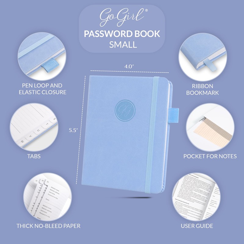 GoGirl Password Book with Alphabetical tabs – Internet Address &