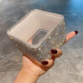 Bestbling Bling Luxurious Rhinestone Desktop Organizer - High-End Makeup Storage Box Organizer Holder - Elegant Vanity Lipstick Display for Bedroom Dressing Table (Silver)