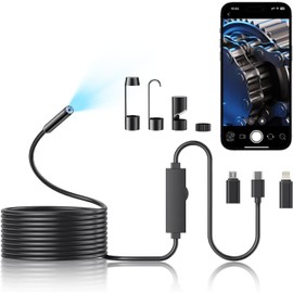 Endoscope Camera with Light, 1920P HD Borescope Camera with 8 Adjustable LED, 16.4FT Semi-Rigid Snake, IP67 Waterproof 8mm Inspection for iOS and Android