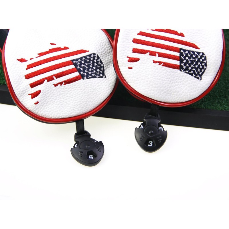 USA Flag Covers Driver 1 3 5 Headcovers 3Pcs White