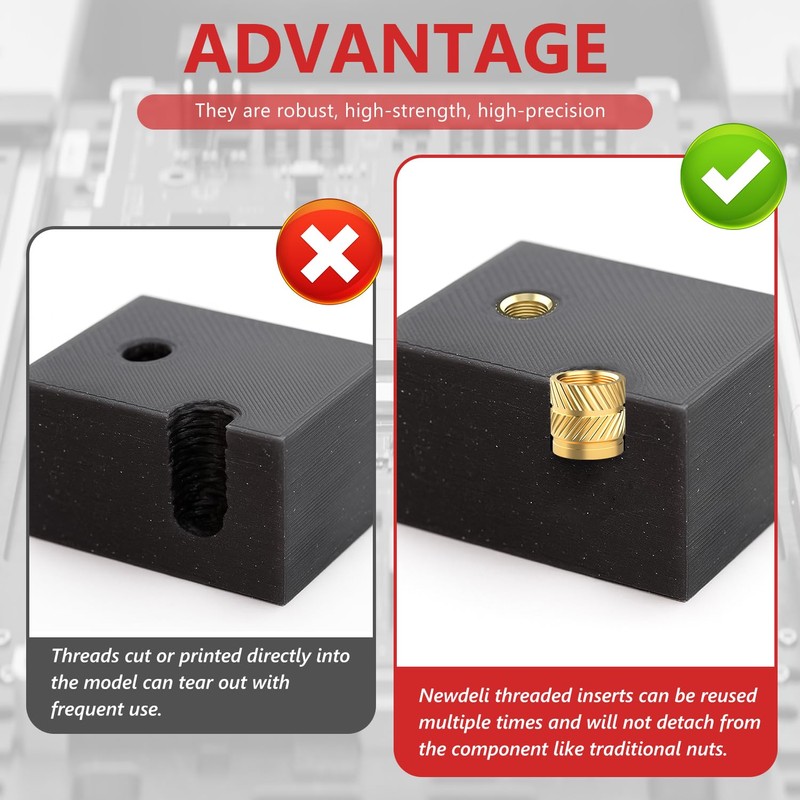Newdeli 100pcs M4 Heat Set Inserts M4x6x6 Threaded Inserts for