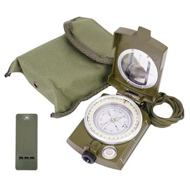 Outdoor Metal Compass with Sighting Lens, Ruler, Multi in one tool,and Whistle, Multifunctional Orienteering Waterproof Compass for Map Reading, Navigation, Hiking,Adventure (Green)