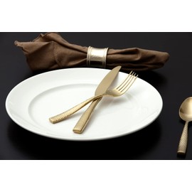 Fortessa Lucca Faceted 18/10 Stainless Steel Flatware, 5 Piece Place Setting, Service for 1, Brushed Gold
