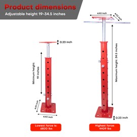 2 Pack House Jacks for Leveling Crawlspace,19" -34.5" Height Range,6820 lbs to 4409 lbs Height Capacity,Adjustable Floor Joist Jack House Jack Post,Floor Jacks Joist Beam Brace for Cellar Ceiling