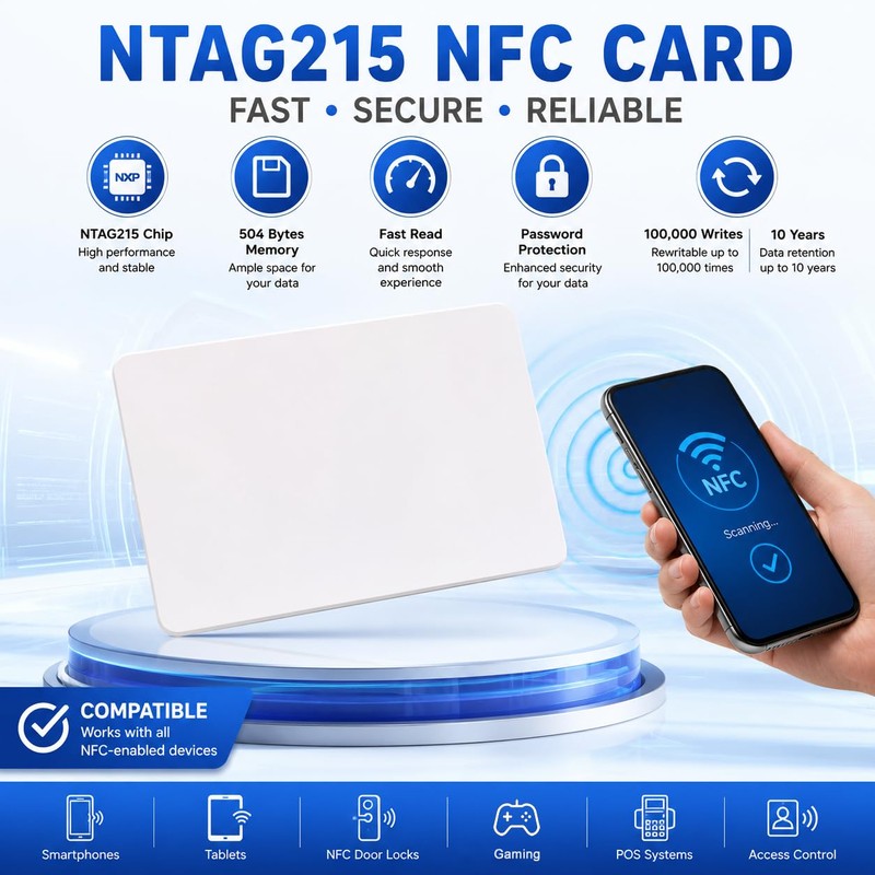 30 PCS NTAG215 NFC Cards, Rewritable Programmable PVC NFC Cards