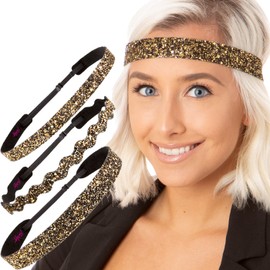 Hipsy Women's Adjustable Non Slip Skinny Wave & Wide Bling Glitter Headband Mixed 3-pack (Mixed Diva)