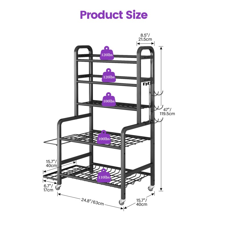 All-in-One Dumbbell Rack with Lockable Wheels,Mobile Fitness Equipment Organizer Stand