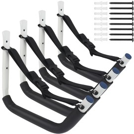Kayak Storage Rack,Kayak Rack for Garage,Kayak Wall Mount with Nylon Straps,Heavy Duty Kayak Hanger Kayak Hook Suitable for Kayaks and SUP Paddle Board (4 Pack,White)