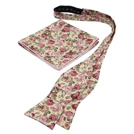 Entwineno Mens Floral Self Tie Bow Ties and Pocket Square Set (Dusty Rose)