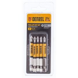 DENZEL Magnetic PH2 5PC Long Screwdriver Bit Set – S2 Steel Hex, Phillips, Slotted, and Torx Bits for Power Screwdriver, Drill, and Impact Driver, 3-Inch/70 mm 1/4-Inch Hex Shank