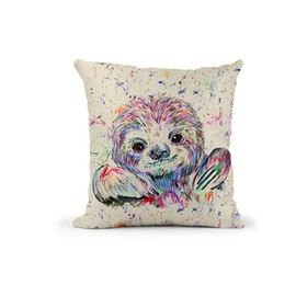 Vixar Sloth Watercolour Rainbow Art Linnen Cushion With filling or cover only, 40x40cm, gift, christmas, Birthday (Cover Only) (Cover Only)